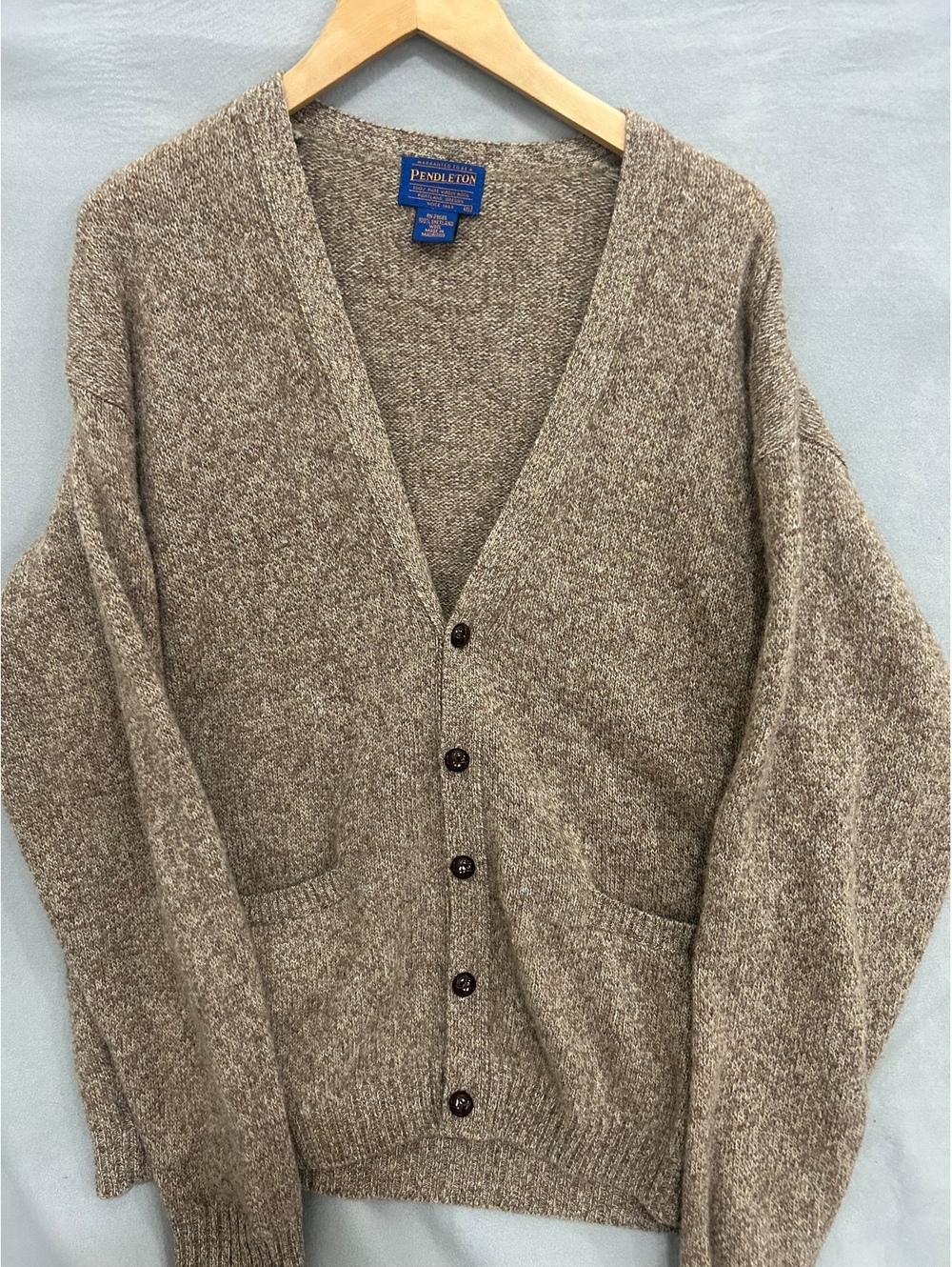 Pendleton Men's Brown Marled Shetland Wool Cardigan Sweater, Size XL